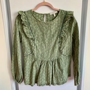 Green babydoll top from Anthropologie